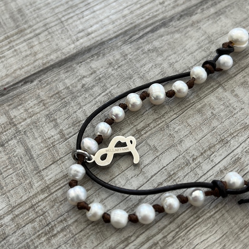 BellaRyann freshwater pearls brown black bracelet stainless steel & pendant sign
